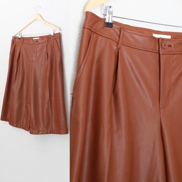 NEW Anthropologie Davina Faux Leather Culottes Pants Plus 14P Cognac Brown $128 - Picture 11 of 16